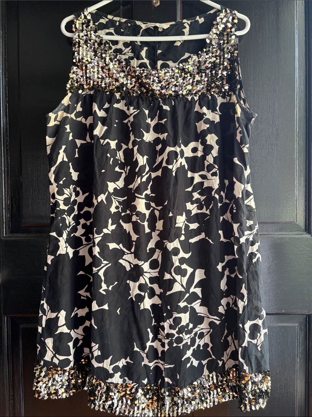 Old Navy Black and Cream Floral Sequin Mini Dress